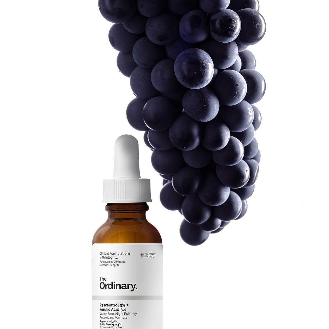 The Ordinary Resveratrol 3% + Ferulic Acid 3% 30ml เซรั่มต่อต้านอนุมูลอิสระที่ทรงประสิทธิภาพ ลดผิวเสียจากแดด กระตุ้นการไหลเวียนของเลือด สกัดจากองุ่นทำให้ผิวนุ่มฟู กระชับและกระจ่างใส